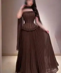 فستان مناسبة بني بدون أكمام
