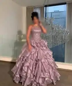 فستان سهرة موف فاتح منفوش