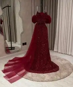 Alternative view of فستان سهرة ذيل تل وأكمام منفوشة