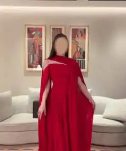 فستان سهرة أحمر بكاب من متجر روزيتا | فساتين ملكة في السعودية