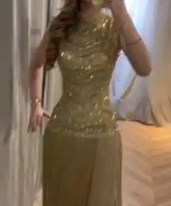 فستان سهرة ذهبي فاخر