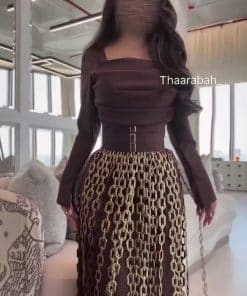 فستان سهرة بني طويل