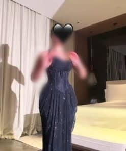 فستان سهرة كحلي كورسيه بتطريز لامع