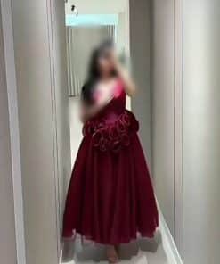 فستان سهرة عنابي منفوش
