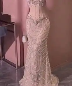 Alternative view of فستان سهرة بدون أكمام بيج فضي
