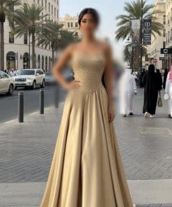فستان سهرة بيج بدون أكمام
