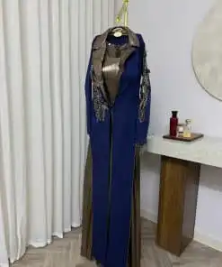 فستان سهرة كحلي اكمام طويلة