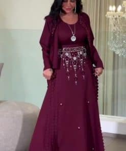 فستان سهرة عنابي محتشم