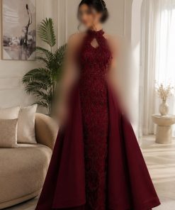فستان سهرة عنابي منفوش