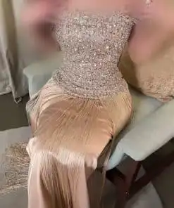 فستان سهرة شامبين فاخر بترتر وشراشيب