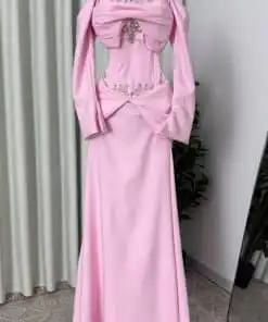 Alternative view of فستان سهرة وردي أكمام طويلة