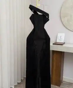 Alternative view of فستان سهرة أسود بتفاصيل فرنسية وشراريب أنيقة