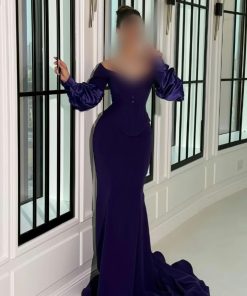 فستان سهرة بنفسجي ملكي طويل بأكمام منفوشة