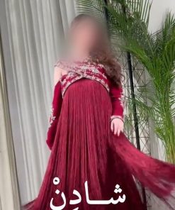 فستان سهرة عودي طويل بأكمام طويلة