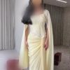 فستان سهرة بيج بتصميم كورسيه مطرز وأكمام واسعة كاب من الشيفون
