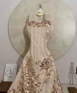 Alternative view of فستان سهرة طويل بتصميم كورسيه وتطريز ورود برّاق
