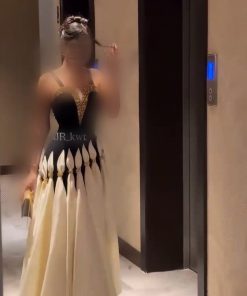 فستان سهرة أسود وأوف وايت فاخر