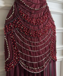 Alternative view of فستان سهرة عنابي طويل فاخر مزين بالخرز والترتر