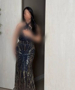 Alternative view of فستان سهرة طويل برسن نك بلون وردي بيج أسود