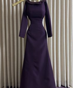 Alternative view of فستان سهرة طويل ناعم بأكمام طويلة وياقة مطوية منسدلة وقصة مجسمة